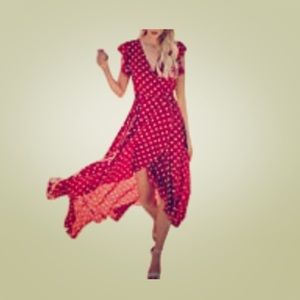 Red Polka Dot Wrap Dress